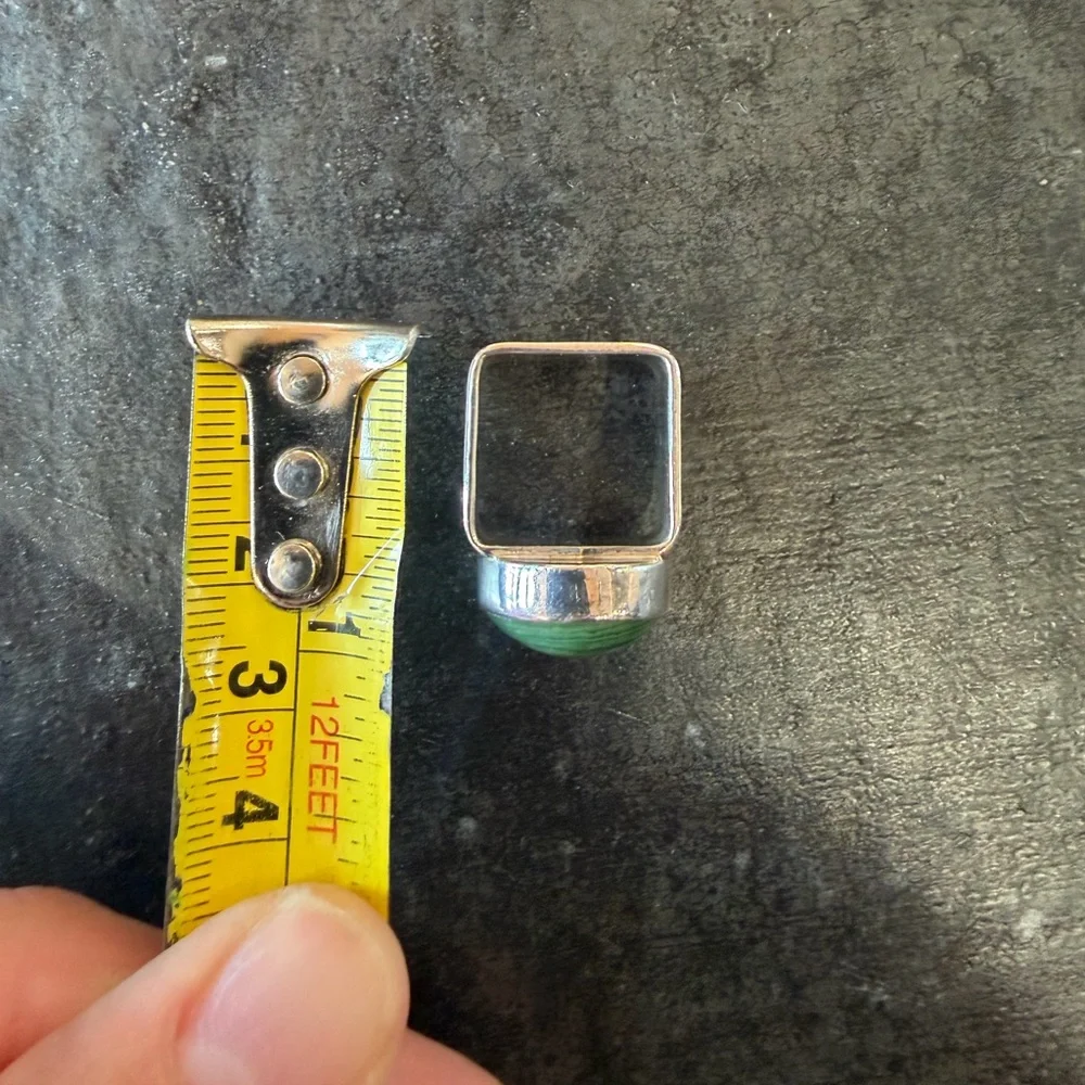 Unique Green Ring Sterling Silver Size 7 Square - Picture 3 of 7